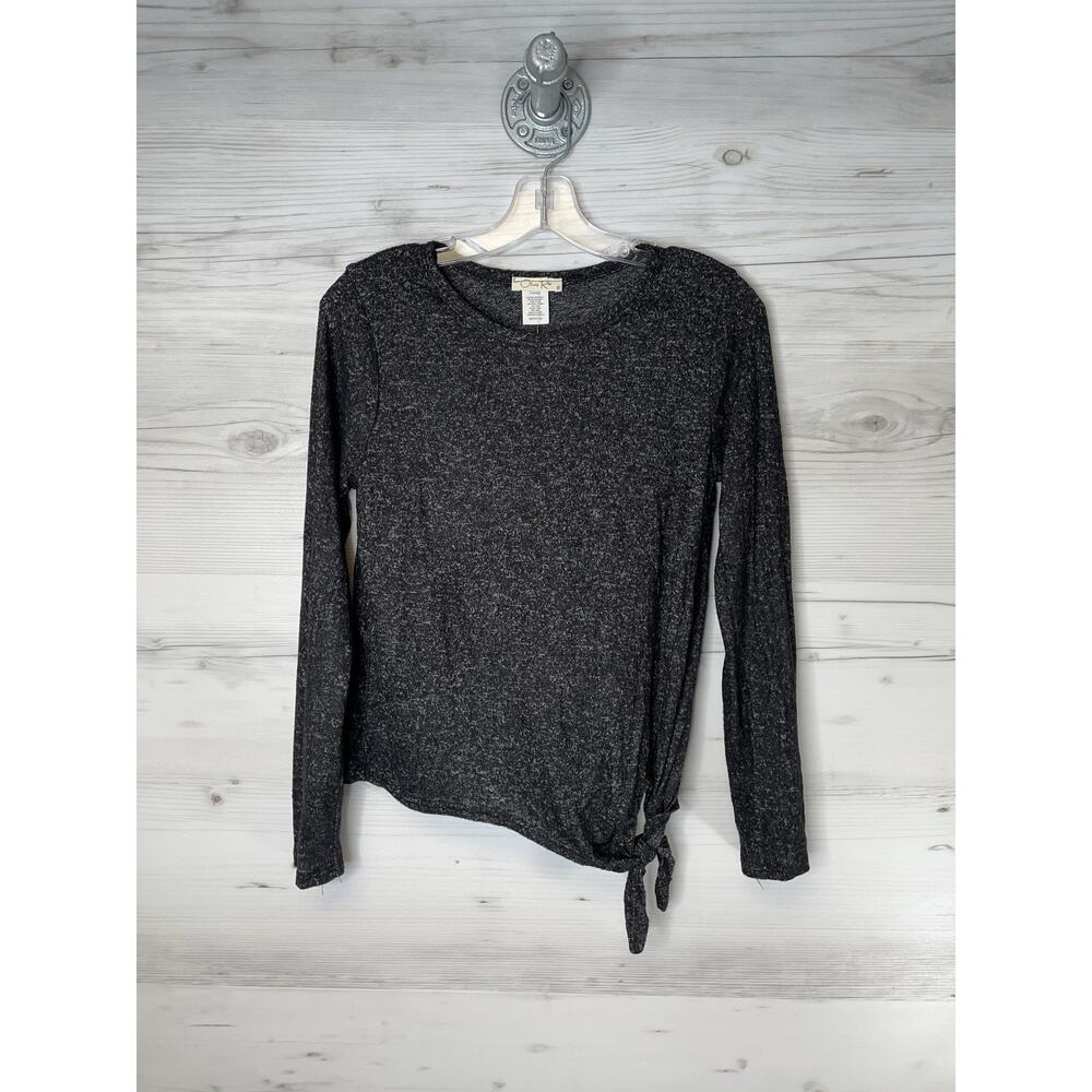 Olivia Rae Shirt Womens Medium Black Heathered Long Sleeve Tie Hem Made USA - Picture 1 of 8